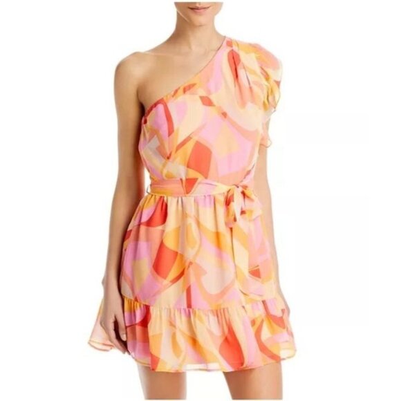 Aqua Printed One Shoulder Dress Orange Size XL‎ - Picture 1 of 6